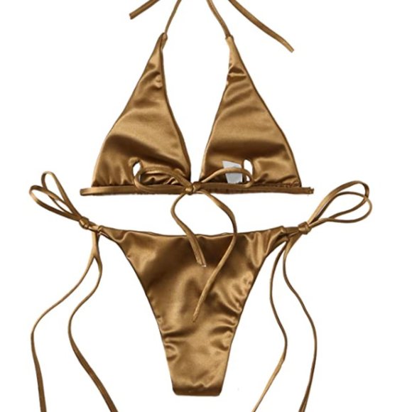 Metallic Gold Triangle Bikini Set - Picture 4 of 5